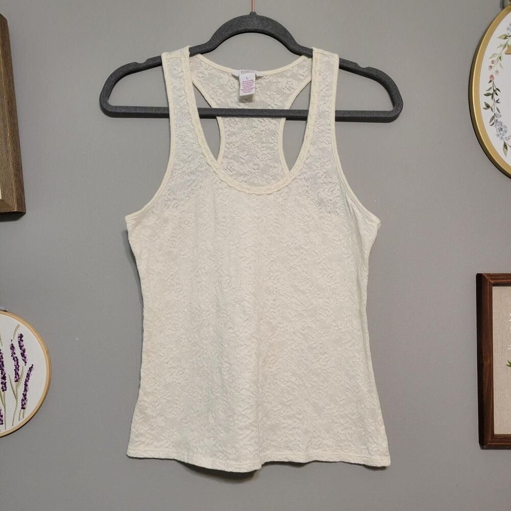 Vintage Y2K Candie’s All-Over Cream Lace Racerback Sheer Tank Top